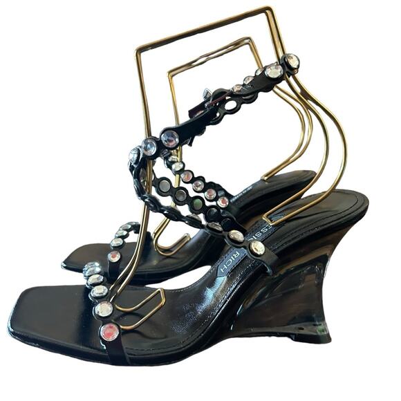 Jessica Rich Diamond Wedge Leather Strappy Embellished Heels NEW EU 38/US 8 - Picture 1 of 9